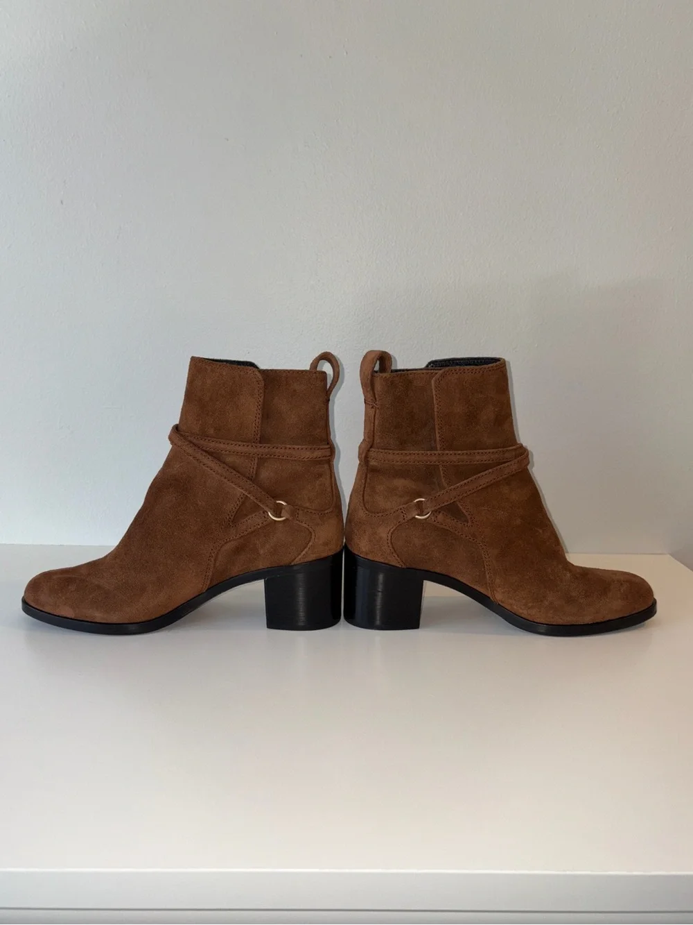 Rag & Bone Brown Suede Leather Hazel Buckle Stacked Heel Ankle Boot